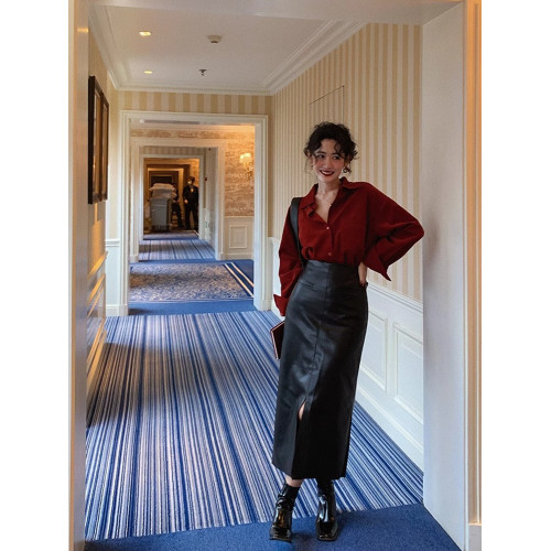 法式復古酒紅色長袖襯衫女2025春秋新款復古港風甜美上衣高級感