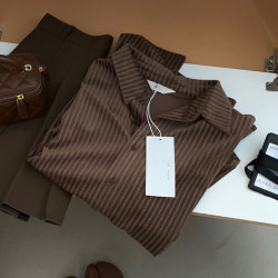 韓系慵懶風咖啡色條紋襯衫女春秋2025新款寬鬆燈芯絨曡穿長袖上衣