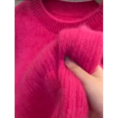 浣熊羊絨玫紅色馬甲針織背心女曡穿上衣日系無袖圓領外搭套頭毛衣