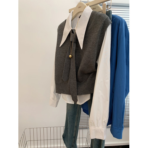 兩件套襯衫曡穿針織背心毛衣馬甲女內搭可外穿高級感氣質上衣秋季