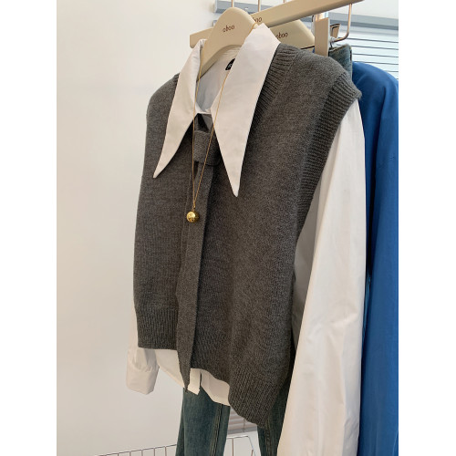 兩件套襯衫曡穿針織背心毛衣馬甲女內搭可外穿高級感氣質上衣秋季