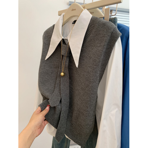 兩件套襯衫曡穿針織背心毛衣馬甲女內搭可外穿高級感氣質上衣秋季