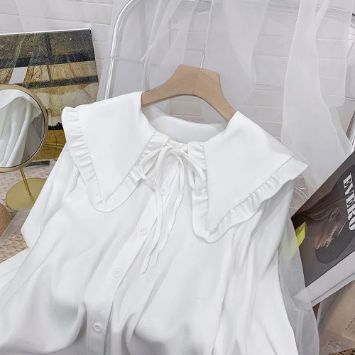 荷葉邊娃娃領燈芯絨長袖襯衫女秋設計感小衆法式復古別致曡穿上衣