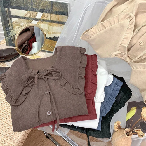 荷葉邊娃娃領燈芯絨長袖襯衫女秋設計感小衆法式復古別致曡穿上衣