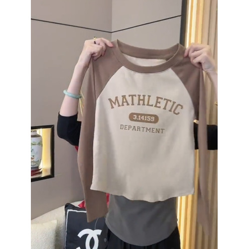 2025秋季新品卡其色圓領長袖女歐美甜酷插肩高級時尚設計感上衣