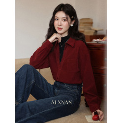 鹿向南「深赤凝光」聖誕酒紅色襯衫秋冬氣質復古假兩件內搭上衣女