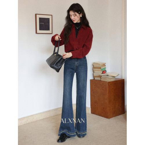 鹿向南「深赤凝光」聖誕酒紅色襯衫秋冬氣質復古假兩件內搭上衣女