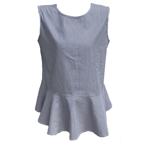 百搭黑白條紋襯衫女背心無袖上衣中長款曡穿內搭打底衫裙擺棉襯衣