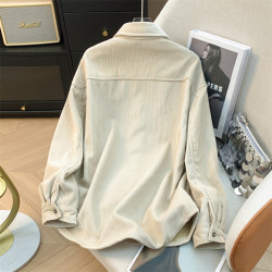 秋冬新款一體加絨加厚柔軟燈芯絨襯衫女韓版寬鬆休閒打底保暖襯衣