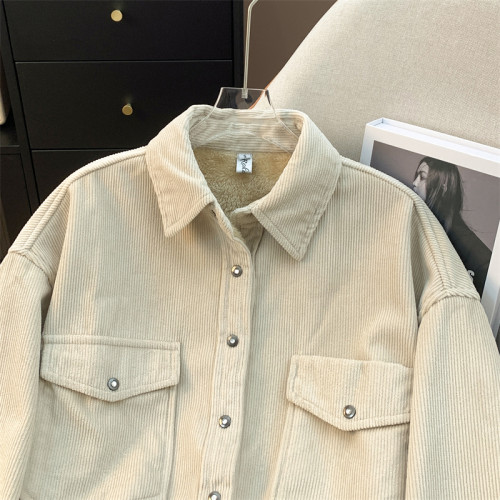 秋冬新款一體加絨加厚柔軟燈芯絨襯衫女韓版寬鬆休閒打底保暖襯衣 秋冬新款一體加絨加厚柔軟燈芯絨襯衫女韓版寬鬆休閒打底保暖襯衣