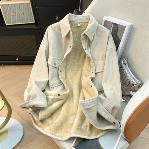 秋冬新款一體加絨加厚柔軟燈芯絨襯衫女韓版寬鬆休閒打底保暖襯衣 秋冬新款一體加絨加厚柔軟燈芯絨襯衫女韓版寬鬆休閒打底保暖襯衣