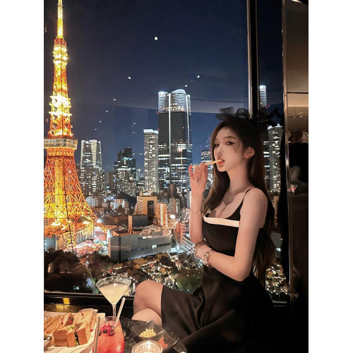 kiti 生日party小禮裙年會禮服聚會戰袍富家千金感粉色吊帶連衣裙