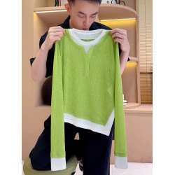 假兩件套頭2025秋季撞色防曬衣休閒長袖流行高級針織上衣t恤顯瘦