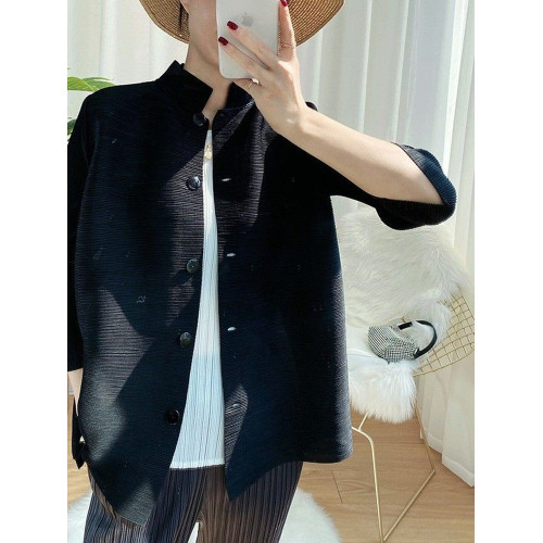 三宅系列新款洋氣外套2025春秋褶皺寬鬆修身顯瘦開衫上衣女