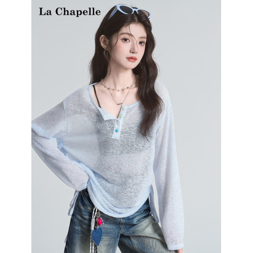 拉夏貝爾韓版長袖防曬罩衫女2025夏季新款抽繩設計薄款寬鬆T恤潮 拉夏貝爾韓版長袖防曬罩衫女2025夏季新款抽繩設計薄款寬鬆T恤潮