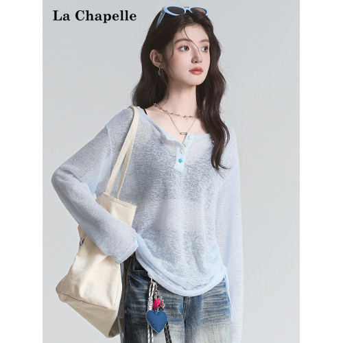 拉夏貝爾韓版長袖防曬罩衫女2025夏季新款抽繩設計薄款寬鬆T恤潮 拉夏貝爾韓版長袖防曬罩衫女2025夏季新款抽繩設計薄款寬鬆T恤潮