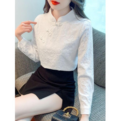 改良版盤釦長袖襯衫女2024秋季新款新中式內搭打底衫時尚氣質上衣