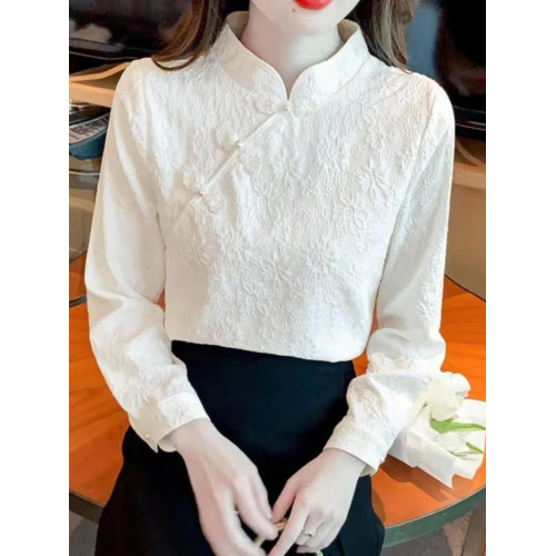 改良版盤釦長袖襯衫女2024秋季新款新中式內搭打底衫時尚氣質上衣