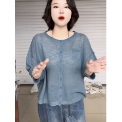 針織開衫2025春夏上衣寬鬆純色氣質時尚寬鬆百搭七分袖純色外搭女