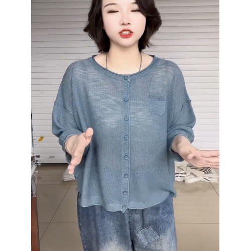 針織開衫2025春夏上衣寬鬆純色氣質時尚寬鬆百搭七分袖純色外搭女