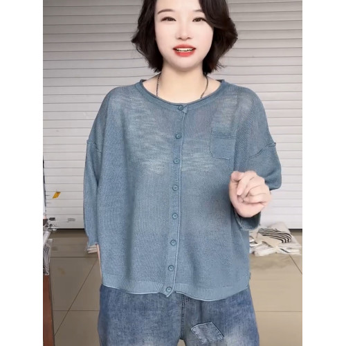 針織開衫2025春夏上衣寬鬆純色氣質時尚寬鬆百搭七分袖純色外搭女