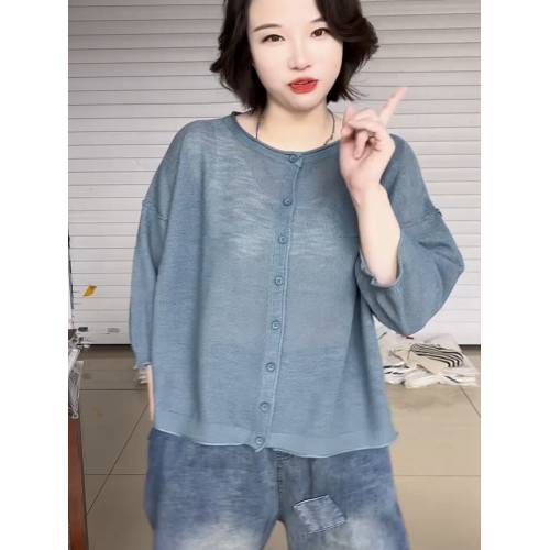 針織開衫2025春夏上衣寬鬆純色氣質時尚寬鬆百搭七分袖純色外搭女