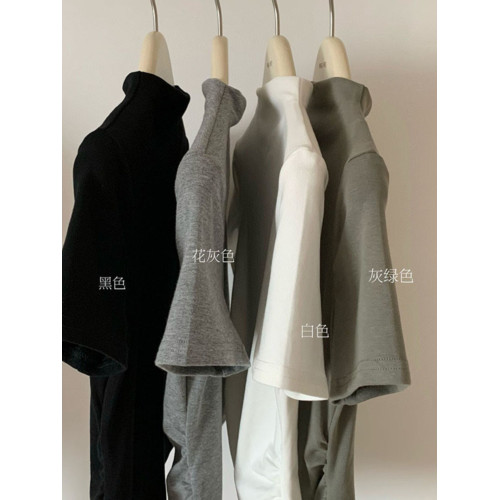 南油高級女裝褶皺收腰半高領短袖正肩T恤設計感辣妹純色上衣