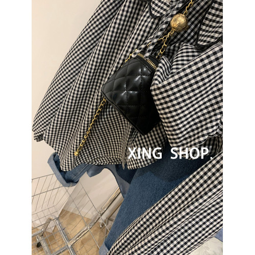 法式復古娃娃領格子襯衫女春秋2025新款設計感寬鬆別致長袖上衣潮