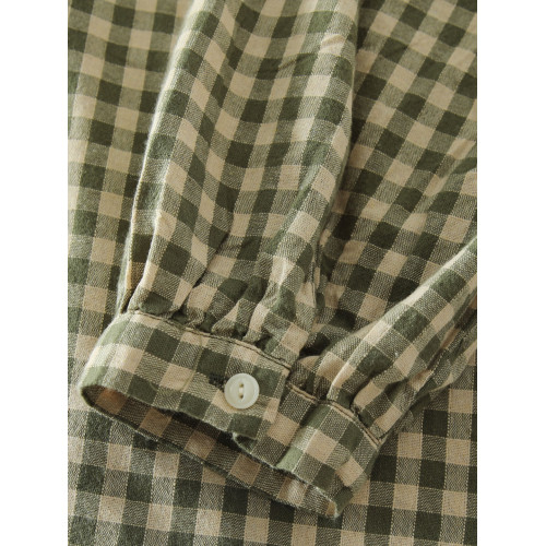 甜美日系木耳花邊領純棉格子長袖襯衫女寬鬆百搭小衫上衣春秋新款