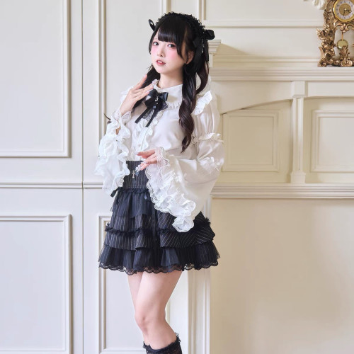 原創設計夜雀姬袖內搭 蕾服量産型上衣哥特芭蕾風Lolita日系襯衫A