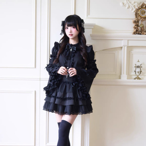 原創設計夜雀姬袖內搭 蕾服量産型上衣哥特芭蕾風Lolita日系襯衫A