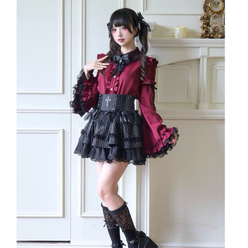 原創設計夜雀姬袖內搭 蕾服量産型上衣哥特芭蕾風Lolita日系襯衫A