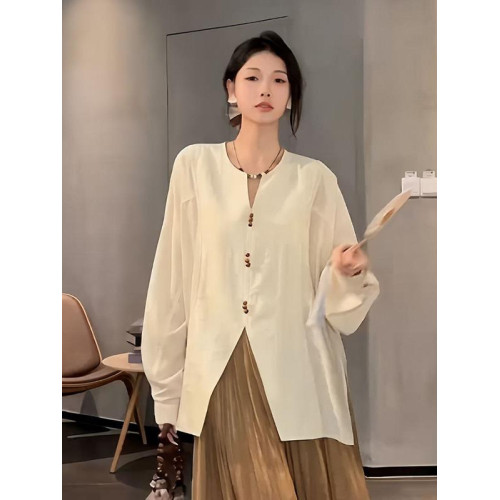 大碼設計感新中式長袖襯衫女2025新款秋季微胖MM寬鬆顯瘦早秋上衣