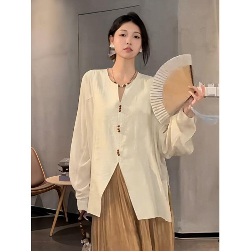 大碼設計感新中式長袖襯衫女2025新款秋季微胖MM寬鬆顯瘦早秋上衣