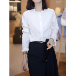 大碼時尚百搭荷葉邊白色襯衫女春季2026新款胖mm顯瘦氣質寬鬆上衣
