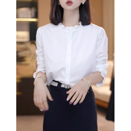 大碼時尚百搭荷葉邊白色襯衫女春季2026新款胖mm顯瘦氣質寬鬆上衣