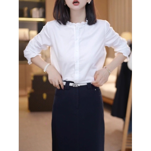 大碼時尚百搭荷葉邊白色襯衫女春季2026新款胖mm顯瘦氣質寬鬆上衣