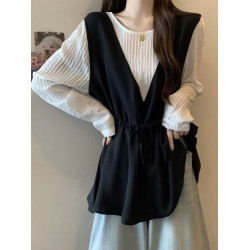 減齡洋氣襯衫女寬鬆遮肉慵懶風撞色假兩件長袖女裝2025年秋季新款