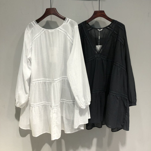 胖mm2-300斤加肥加大碼純色V領寬鬆中長款長袖透氣薄襯衫防曬衫女