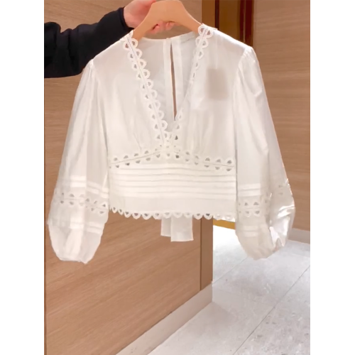 2026年夏新款法式套裝顯瘦後背綁帶小衆設計長袖襯衫+白色半身裙