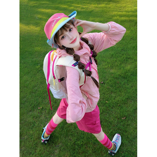 夏季多巴胺穿搭女裝套裝戶外輕薄防曬衣速乾冰絲皮膚衣長袖沖鋒衣