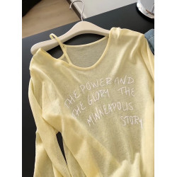 黃色休閒薄款V領長袖防曬罩衫女夏季新款慵懶風寬鬆顯瘦微透上衣