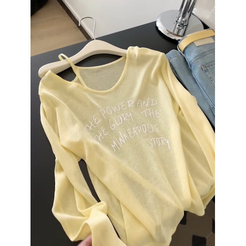 黃色休閒薄款V領長袖防曬罩衫女夏季新款慵懶風寬鬆顯瘦微透上衣