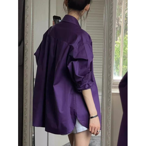 紫色襯衫女春季新款慵懶松弛感襯衣外套洋氣時髦小衆廓形長袖上衣