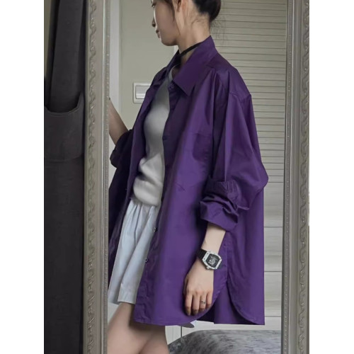 紫色襯衫女春季新款慵懶松弛感襯衣外套洋氣時髦小衆廓形長袖上衣