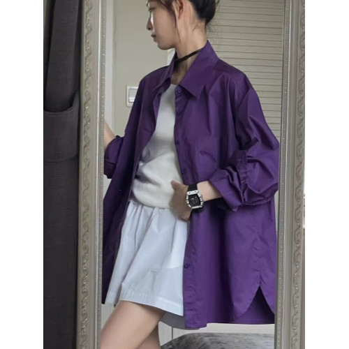 紫色襯衫女春季新款慵懶松弛感襯衣外套洋氣時髦小衆廓形長袖上衣