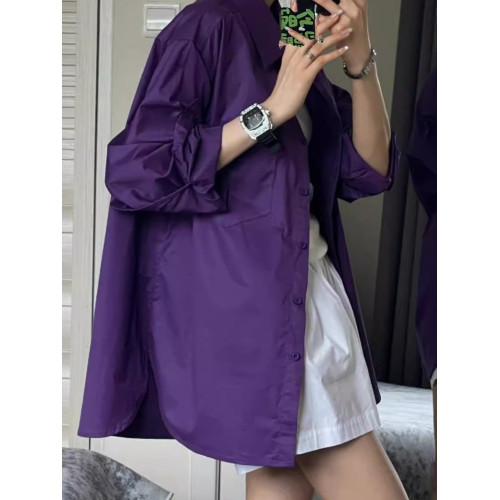 紫色襯衫女春季新款慵懶松弛感襯衣外套洋氣時髦小衆廓形長袖上衣