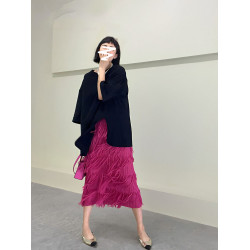 宅家褶皺高級流蘇裙2025女裝夏季新款小衆氣質百搭顯瘦上衣半身裙