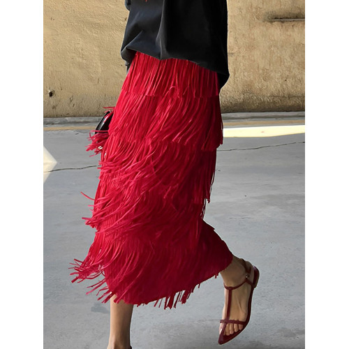 宅家褶皺高級流蘇裙2025女裝夏季新款小衆氣質百搭顯瘦上衣半身裙