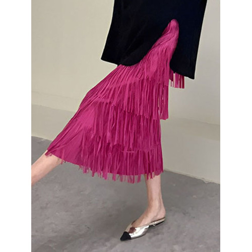 宅家褶皺高級流蘇裙2025女裝夏季新款小衆氣質百搭顯瘦上衣半身裙